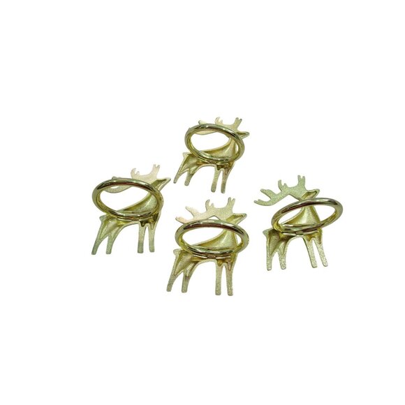 Reindeer Napkin Rings Gold Tone Metal GUC Four Holiday Christmas Table - Picture 5 of 15